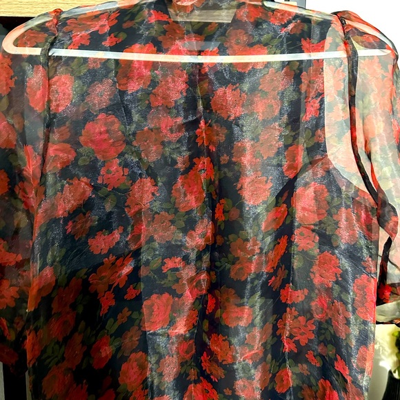 ♥️ Blashe Sheer Dramatic Floral Puff Sleeve Blouse - Picture 8 of 10